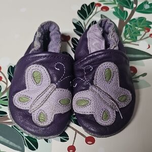 Kids Purple Butterfly Leather Slip-On Shoes